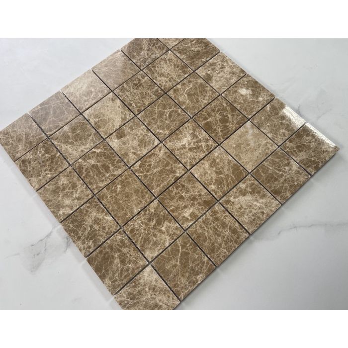 Emperador Light Tile Light Brown Marble 2x2 Square Mosaic Polished