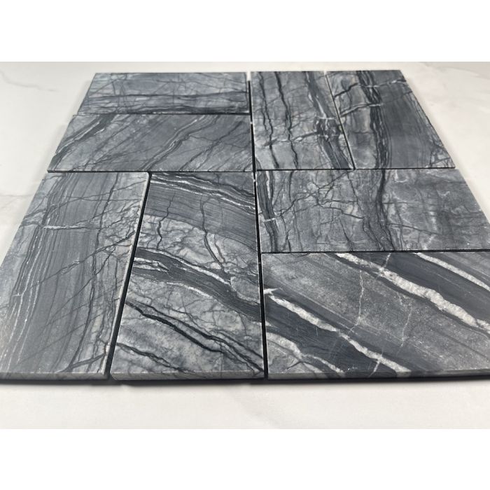 Silver Wave Black Forest Marble 3x6 Subway Tile Honed - Marble Online
