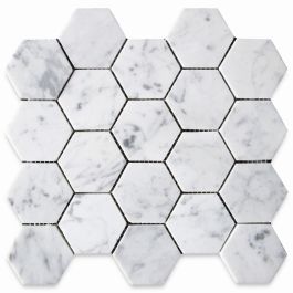 Carrara White 3 inch Hexagon Mosaic Tile Honed