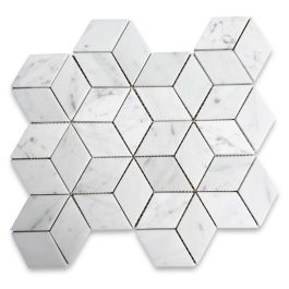 Carrara White Marble 2x3 Illusion 3D Cube Rhombus Diamond Hexagon ...