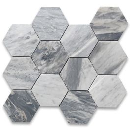 Bardiglio Gray Dark Grey Marble Hexagon Mosaic Tile 2 inch Polished