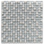White Glass Mix White Marble 5/8 Square Mosaic Tile
