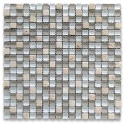 White Gray Glass Mix Beige Travertine 5/8 Square Mosaic Tile 