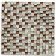 White Brown Glass Mix Beige Travertine 5/8 Square Mosaic Tile 