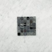 (Sample) Brown Grey Light Blue Glass Mix Nero Marquina Marble 5/8 Square Mosaic Tile