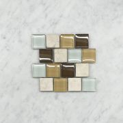 White Brown Yellow Glass Mix Beige Travertine 1-1/4 Square Brick Mosaic Tile 