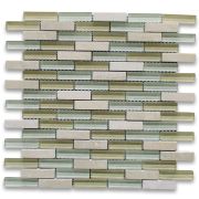 White Yellow Glass Mix Beige Marble 5/8x2-1/4 Brick Mosaic Tile