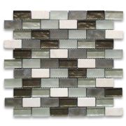 White Gray Brown Glass Mix Beige Travertine 1x2 Brick Mosaic Tile