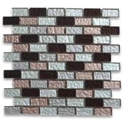 Deep Red Pink White and Light Grey Satin Glass 1x2 Brick Mosaic Tile