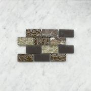 (Sample) Gray Brown Glass Mix Emperador Dark Marble 1x2 Brick Mosaic Tile