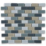 Gray Blue Grey Beige and Bluish White Glass 1x2 Brick Mosaic Tile