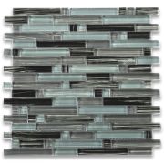 Grey Blue and Black Glass Random Brick Mosaic Tile