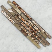 (Sample) Warm Rusty Color Satin and Matte Glass Mix Emperador Light Marble Random Brick Mosaic Tile