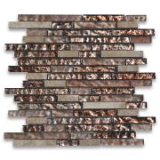 Warm Rusty Color Satin and Matte Glass Mix Emperador Light Marble Random Brick Mosaic Tile