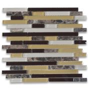 Yellow Brown White Glass Mix Emperador Dark Marble Random Brick Mosaic Tile