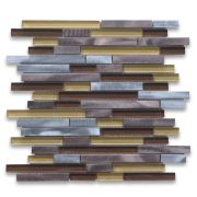 Yellow Brown Glass Mix Grey Aluminum Random Brick Mosaic Tile