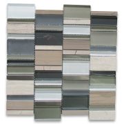 Multicolor Glass Mix Wood Vein Marble and Stainless Steel Random Brick Mosaic Tile