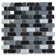 Black Grey White Glass Mix Stainless Steel Random Brick Mosaic Tile