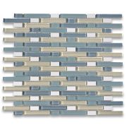 Blue Beige Glass Mix Crystal White Marble Random Brick Mosaic Tile
