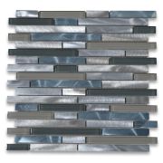 Dark Grey Beige Glass Mix Blue and Silver Aluminum Random Brick Mosaic Tile