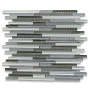 Grey Blends Glass Modern Random Linear Brick Mosaic Tile