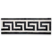 Greek Key Carrara White Nero Marquina Black 3.5x11 Marble Mosaic Border Listello Tile Honed