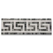 Greek Key Carrara White Bardiglio Gray 3.5x11 Marble Mosaic Border Listello Tile Polished