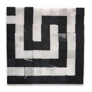 Greek Key Carrara White Nero Marquina Black 3.5x3.5 Marble Mosaic Border Corner Tile Honed