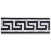 Greek Key Carrara White Nero Marquina Black 3.5x11 Marble Mosaic Border Listello Tile Honed