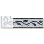 Whirlwind Leaf Carrara Bardiglio 4x12 Marble Mosaic Border Listello Tile Polished