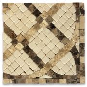 Petra Emperador 4.75x4.75 Marble Mosaic Border Corner Tile Tumbled