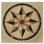 Starburst Emperador Rojo Marble Medallion Inlay Waterjet Art Piece 36 inch Square Polished