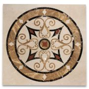 Milano Emperador Rojo Marble Medallion Inlay Waterjet Art Piece 36 inch Square Polished