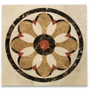 Daisy Emperador Rojo Marble Medallion Inlay Waterjet Art Piece 36 inch Square Polished