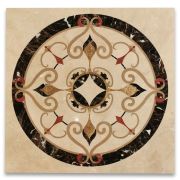 Versailles Emperador Gold Marble Medallion Inlay Waterjet Art Piece 36 inch Square Polished