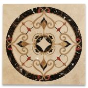Versailles Emperador Gold Marble Medallion Inlay Waterjet Art Piece 36 inch Square Polished