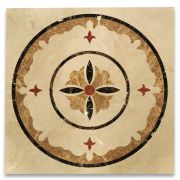 Garden Emperador Rojo Marble Medallion Inlay Waterjet Art Piece 36 inch Square Polished