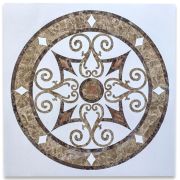 Milano White Rojo Marble Medallion Inlay Waterjet Art Piece 36 inch Square Polished