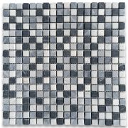 Carrara White Bardiglio Gray Nero Marquina Black Marble 5/8x5/8 Square Mosaic Tile Tumbled