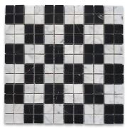 Carrara White Nero Marquina Black Marble 1x1 Grid Mosaic Tile Polished