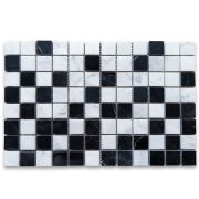 Carrara White Nero Marquina Black Marble 1x1 Pixel Mosaic Border Listello Tile Honed