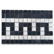 Carrara White Marble 8x12 Greek Key Mosaic Border Listello Tile w/ Nero Marquina Black Honed