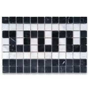 Carrara White Marble 8x12 Greek Key Mosaic Border Listello Tile w/ Nero Marquina Black Polished