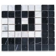 Carrara White Marble 7x8 Greek Key Mosaic Corner Tile w/ Nero Marquina Black Polished