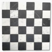 Carrara White & Nero Marquina Black Marble 2x2 Checkerboard Mosaic Tile Honed