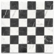 Carrara White & Nero Marquina Black Marble 2x2 Checkerboard Mosaic Tile Polished