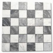 Carrara White & Bardiglio Gray Marble 2x2 Checkerboard Mosaic Tile Honed