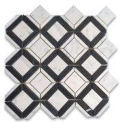 Carrara White Marble 2 inch Square Ventura Carlyle Geometry Mosaic Tile w/ Nero Marquina Black Honed