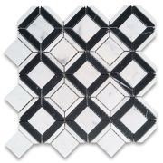 Carrara White Marble 2 inch Square Ventura Carlyle Geometry Mosaic Tile w/ Nero Marquina Black Polished