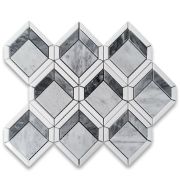 Carrara White Marble 2 inch Illusion 3D Square Geometry Mosaic Tile w/ Bardiglio Gray Thassos White Polished